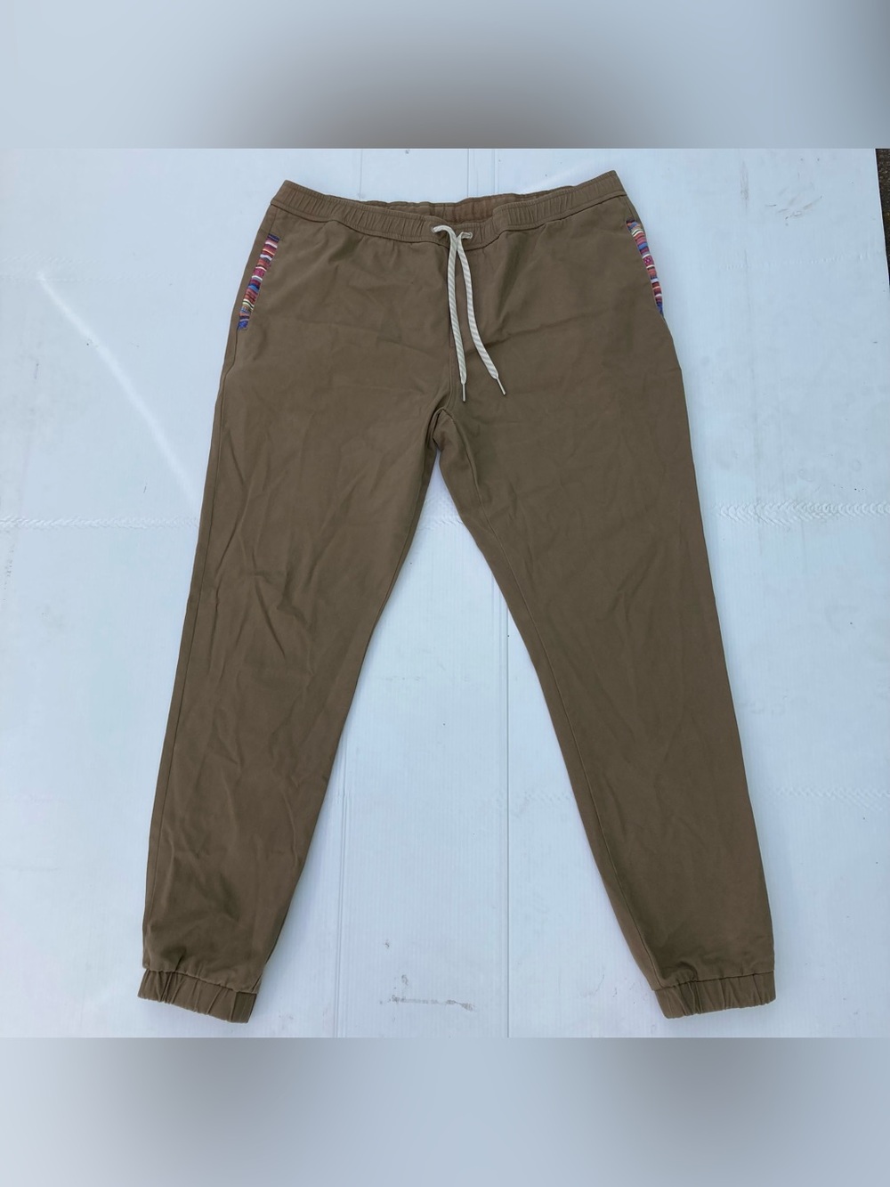 Wowie Pants Mens XL Green Joggers Rambler Aztec Trim Casual Stretch Beige Brown
